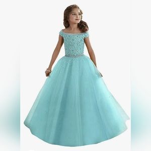 Girls' Bateau Crystal Floor Length Pageant/Evening Gown